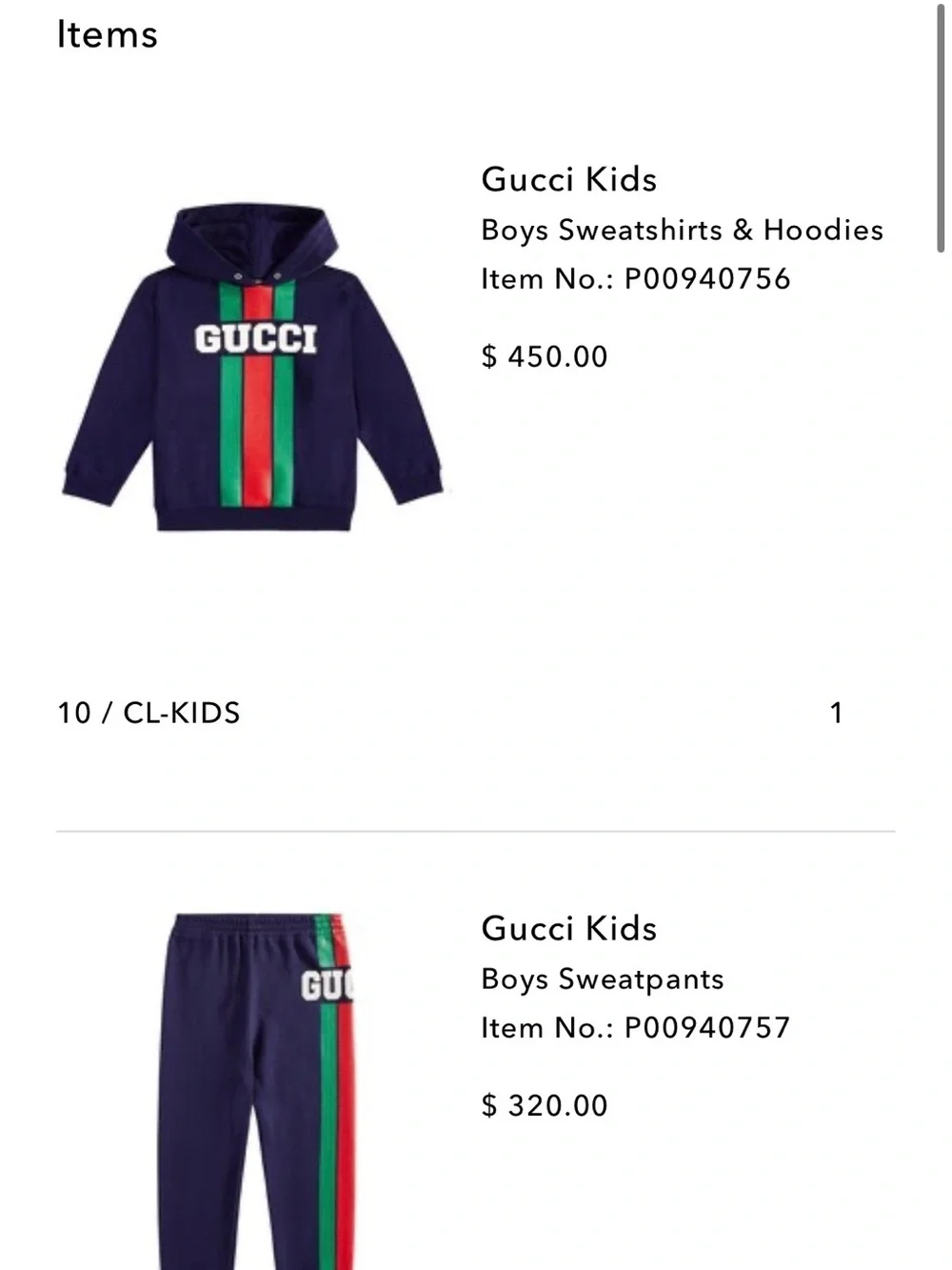 GUCCI SWEATSUIT SZ 10